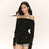 Ariseism 美式复古设计感黑色一字肩长袖t恤女秋季新款修身上衣 商品缩略图1