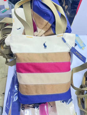 原单正品 Polo 拉夫劳伦全纯棉帆布手提包。简约校园风，休闲大容量，轻便女款。2025年最新款条纹拼色刺绣小马帆布包来袭。