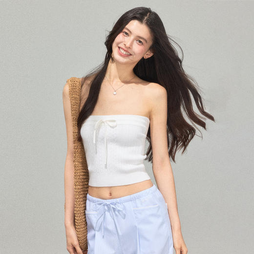 Ariseism 美式复古性感辣妹白色针织抹胸吊带女夏季新款修身上衣 商品图3