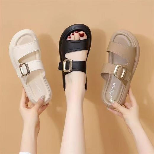 【不仅穿着舒适！上脚也是美不行不行啦~】爆款仙女风一字凉拖女夏季外穿新款百搭配裙踩屎感百搭拖鞋。ry 商品图0