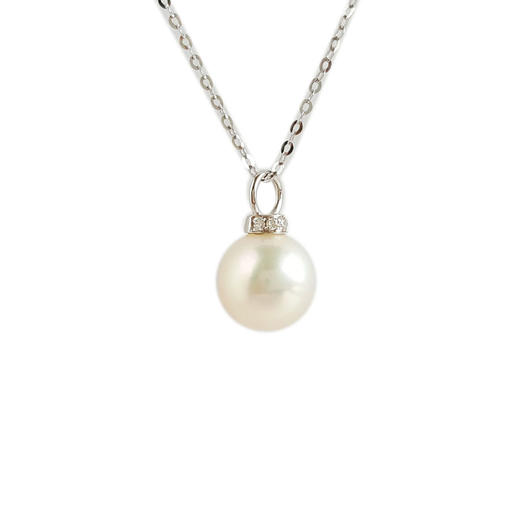 【天然正品】AU750精品白金镶钻镶天然约8.8MM近无暇正圆akoya海水珍珠吊坠项链130625NJM02 现售价：980（特价） 商品图0