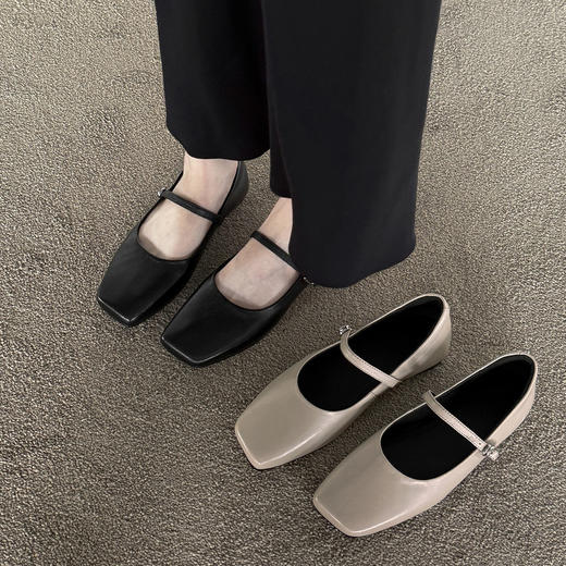 法式玛丽珍鞋！2025春夏季平底方头浅口一字带气质单鞋女鞋！ 商品图1