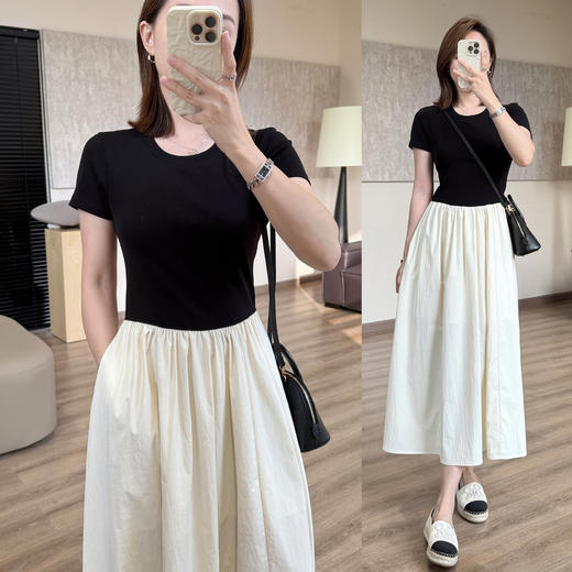 T恤感精修型拼接连衣裙弹力显瘦短袖裙摆防晒连衣裙 商品图7