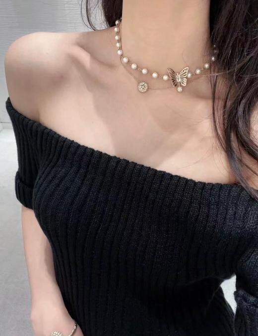 迪奥  浅金色蝴蝶珍珠项链女2024新款轻奢锁骨链法式颈链 （XTY） 商品图4