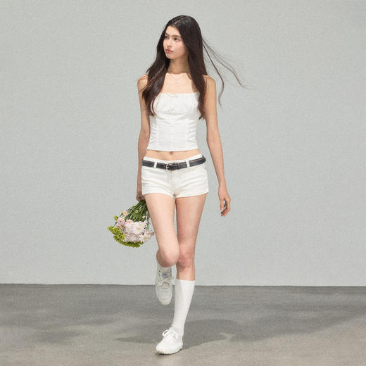 Ariseism 美式复古设计感白色细肩带吊带背心女夏季新款修身上衣 商品图4