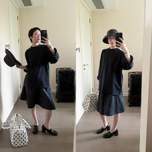 HIDEMI 度假系列甄选超柔婴儿棉极简都会感长袖圆领T恤 白色/海军蓝 商品图2