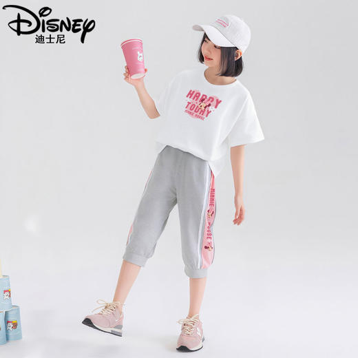 迪士尼女童七分裤套装夏季2025新款儿童短袖两件套洋气女大童夏装 商品图1