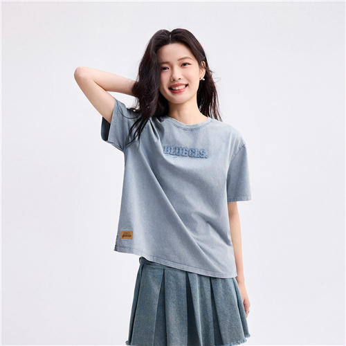 佐丹奴女装纯棉洗水字母刺绣圆领针织短袖T恤05395207 商品图0