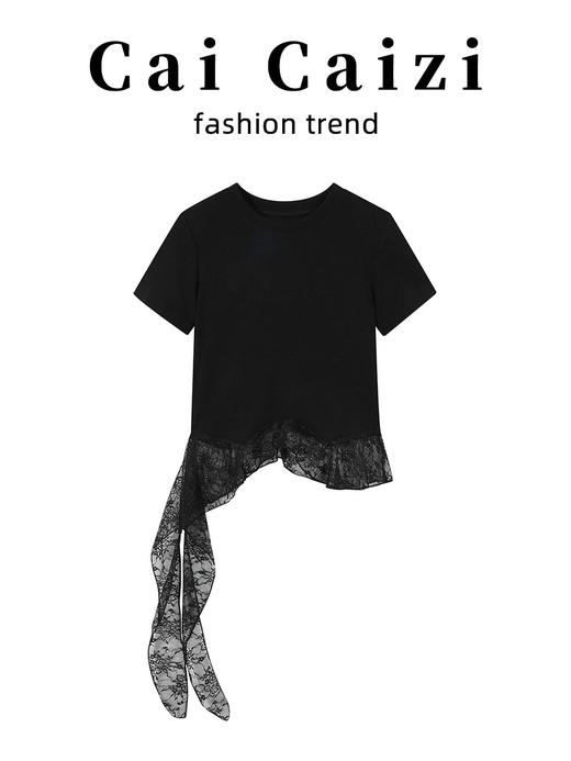 不规则拼蕾丝T 商品图1