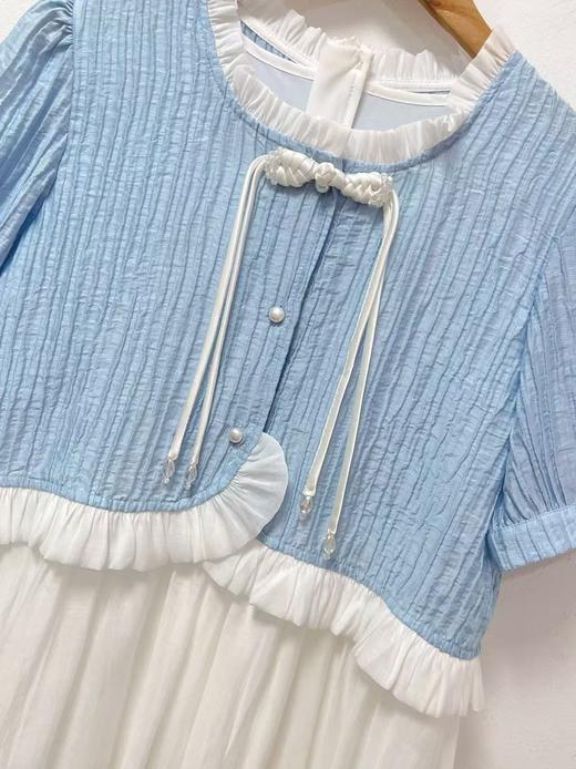 【孩提精灵】0622拼色假两件蓝白 童连衣裙-喜出 商品图3