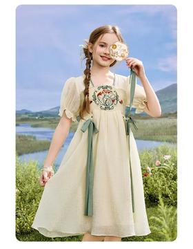 【孩提精灵】2111 珍珠女孩刺绣新中式童连衣裙（无蝴蝶结吊坠配饰）-喜出