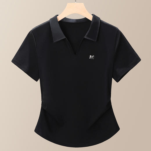 「自」全新升级【铂金会员109/天猫149/差价40】(10939)洛诗琳POLO领T恤2025夏季小个子翻领正肩显瘦短袖上衣女 商品图2