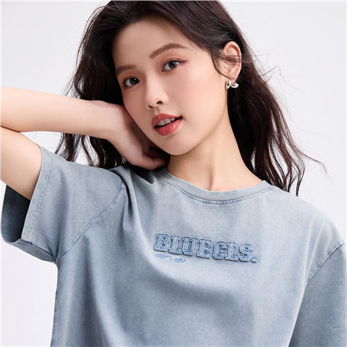 佐丹奴女装纯棉洗水字母刺绣圆领针织短袖T恤05395207 商品图5