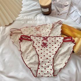 【3条装❗奶油波点蝴蝶结内裤】俏皮撞色很减龄，狠狠戳中我的少女心啦，360度无死角贴合高弹，透气不闷热吸湿干爽，内裤甜美可爱蝴蝶结木耳边三角内裤女QQ