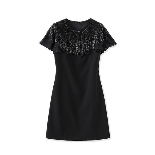 「高货wl」全新升级【铂金会员330/天猫439/差价109】(20137)洛诗琳法式轻奢名媛气质圆领重工钉珠亮片刺绣网纱连衣裙 商品图4