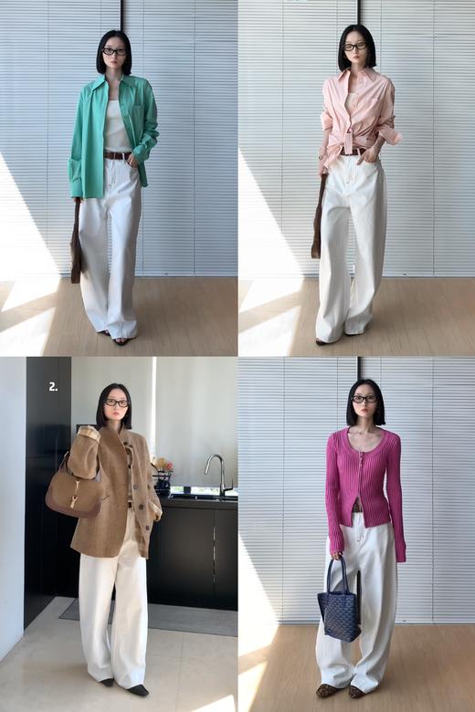 素舶 奶白单色撞色线 后片分割收脚口宽松茧型牛仔裤SUPERSCAPE 商品图0