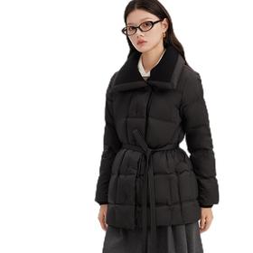 艾莱依 女针织拼接领中长款羽绒服 6024703154