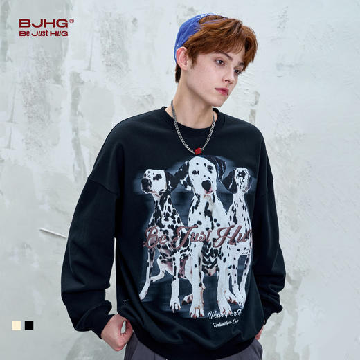 BJHG不计后果斑点狗卫衣男款秋季美式休闲百搭撞色印花情侣上衣 商品图0