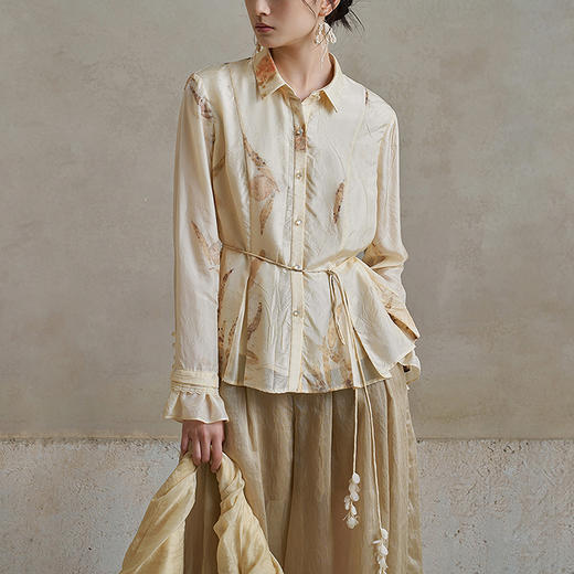 【林栖设计小店】【植物染】真丝衬衣草木染拓印2025秋季新款桑蚕丝衬衫女1953060 商品图1