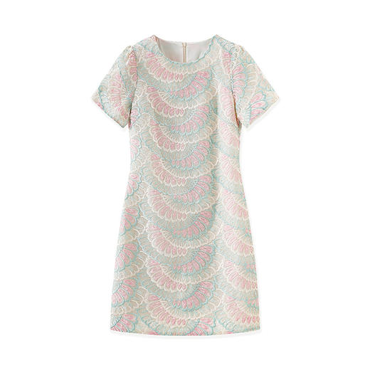 「高货wl」全新升级【铂金会员358/天猫479/差价121】(15531)洛诗琳时尚重工雀羽欧根纱彩绣连衣裙2025夏季显瘦A字裙 商品图4