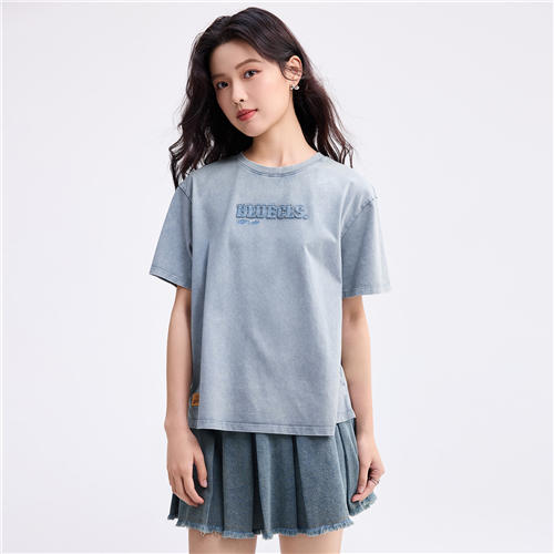 佐丹奴女装纯棉洗水字母刺绣圆领针织短袖T恤05395207 商品图6