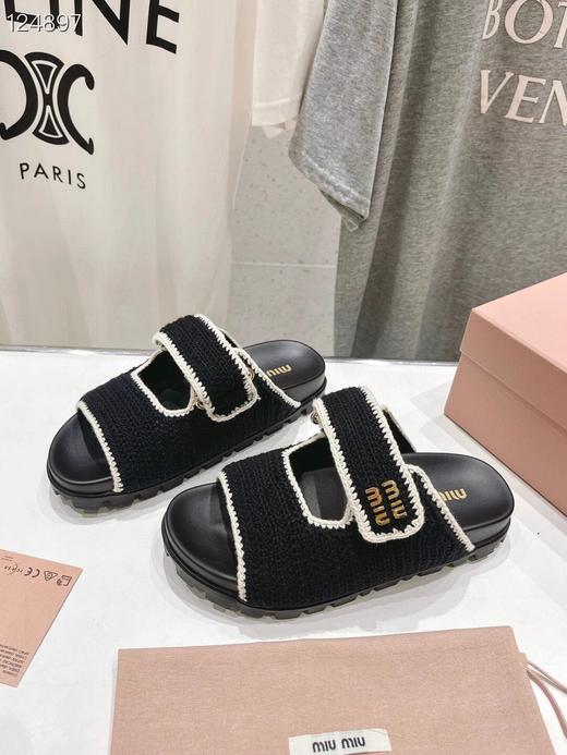 缪缪 两带魔术贴!!编织 厚底拖鞋（HC） 商品图1