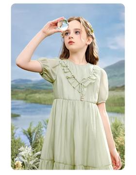 【孩提精灵】4030 浅绿木耳边童连衣裙-喜出