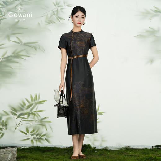 【重磅香云纱】【十里长亭】中式收腰旗袍100%真丝撞色重工包边连衣裙ED2E458 商品图3