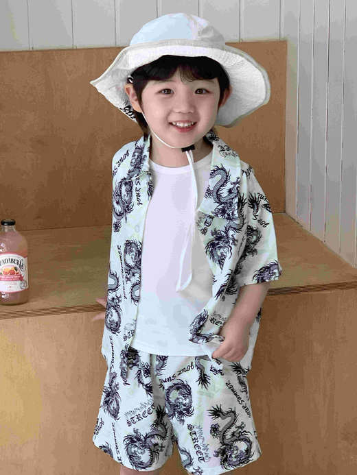 【19.9元/套起】25春夏新款短袖衬衫套装夏季休闲童装港风宽松潮版 商品图3