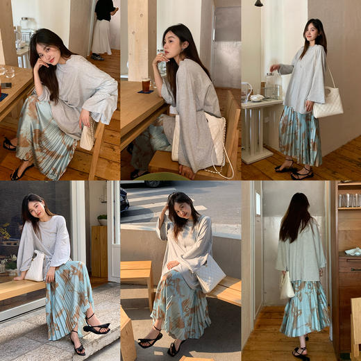 HIDEMI “我们做印花”系列原创手绘艺术感晕染缎面百褶吊带半裙设计感套装 百褶吊带/百褶半裙 商品图6