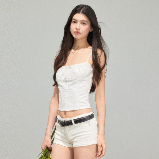 Ariseism 美式复古设计感白色细肩带吊带背心女夏季新款修身上衣 商品图3