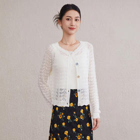 「自」全新升级【铂金会员257/天猫339/差价82】(40440)洛诗琳薄款重工镂空针织开衫2025夏季圆领纯色空调开衫上衣