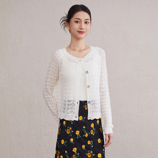 「自」全新升级【铂金会员257/天猫339/差价82】(40440)洛诗琳薄款重工镂空针织开衫2025夏季圆领纯色空调开衫上衣 商品图0