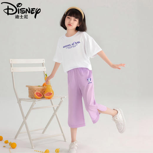 迪士尼女童短袖套装夏季两件套2025新款儿童七分裤冰丝女大童夏装 商品图0