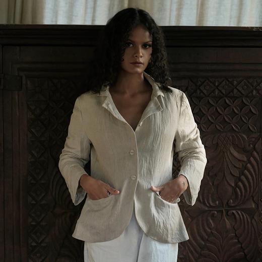 Jai  绀青蓝/沙色日本亚麻曼德勒西装夹克 商品图8