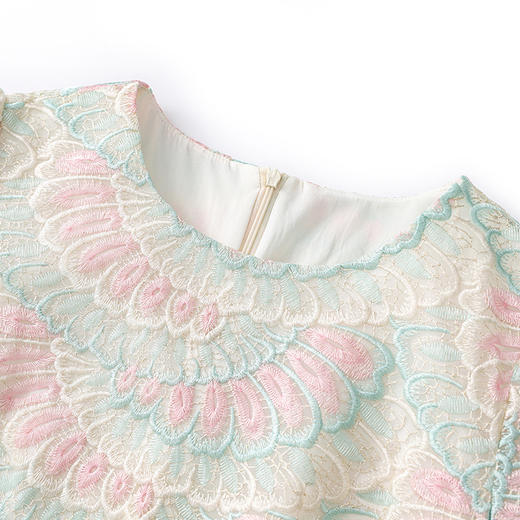 「高货wl」全新升级【铂金会员358/天猫479/差价121】(15531)洛诗琳时尚重工雀羽欧根纱彩绣连衣裙2025夏季显瘦A字裙 商品图3