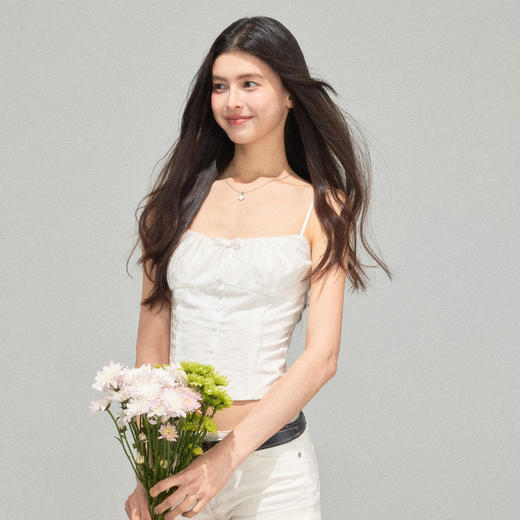 Ariseism 美式复古设计感白色细肩带吊带背心女夏季新款修身上衣 商品图2