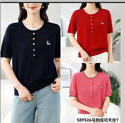 589526马到成功天丝针织衫，藏蓝色 商品图0