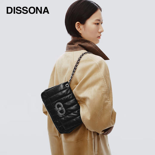 【2F】DISSONA迪桑娜菱格链条包时尚牛皮小方包女士包包单肩包斜挎包 白色 商品图1