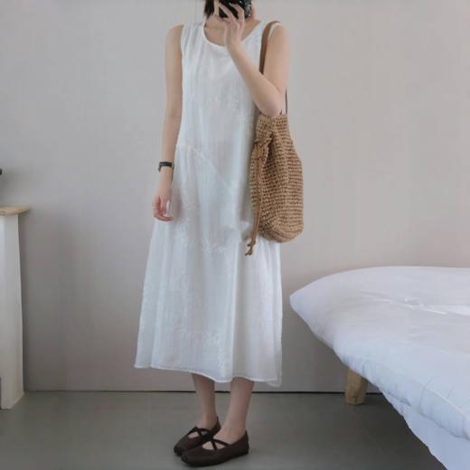 【新中式天丝连衣裙】重工刺绣小众花，米白柔光显白，小个子显高减龄，仙气女神范～ 商品图0