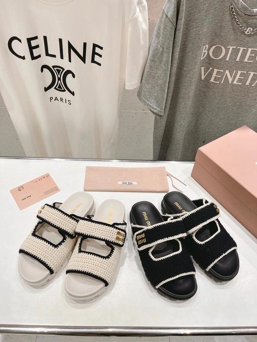 缪缪 两带魔术贴!!编织 厚底拖鞋（HC） 商品图0