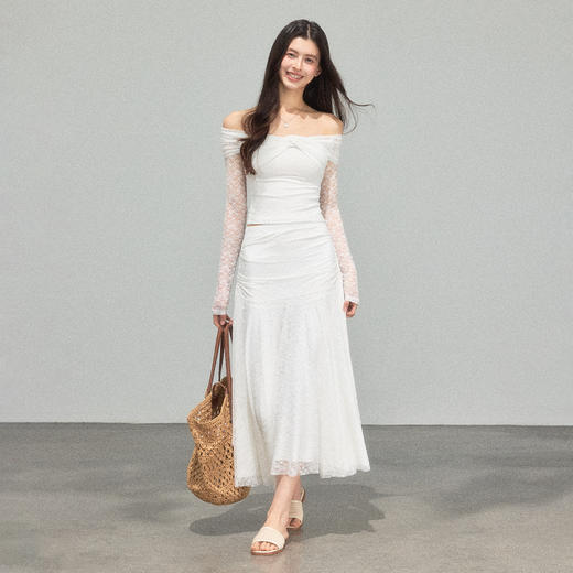 Ariseism 蕾丝长袖露肩上衣半身裙套装女秋新款两件套 商品图3