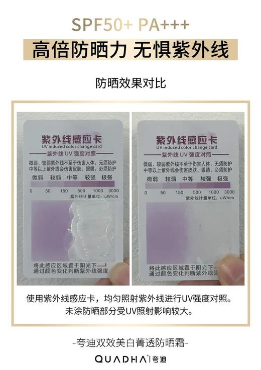 【华熙生物夸迪双效美白防晒霜/HACE抗老次抛/抚纹面霜】高倍防晒，⁢有效抗光老，长效狙黑亮肤  1支多用=防晒+妆前打底+素颜霜 商品图5