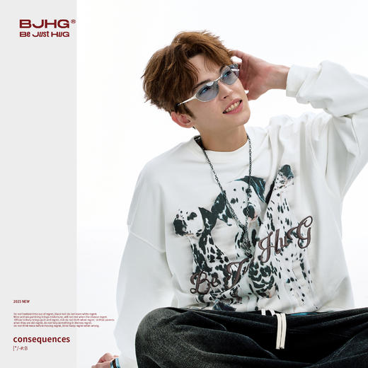 BJHG不计后果斑点狗卫衣男款秋季美式休闲百搭撞色印花情侣上衣 商品图2