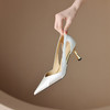 【预售5天】欧美轻奢蛇皮牛皮尖头气质高跟鞋性感浅口镂空电镀金属细跟单鞋女DB&M5605 商品缩略图2