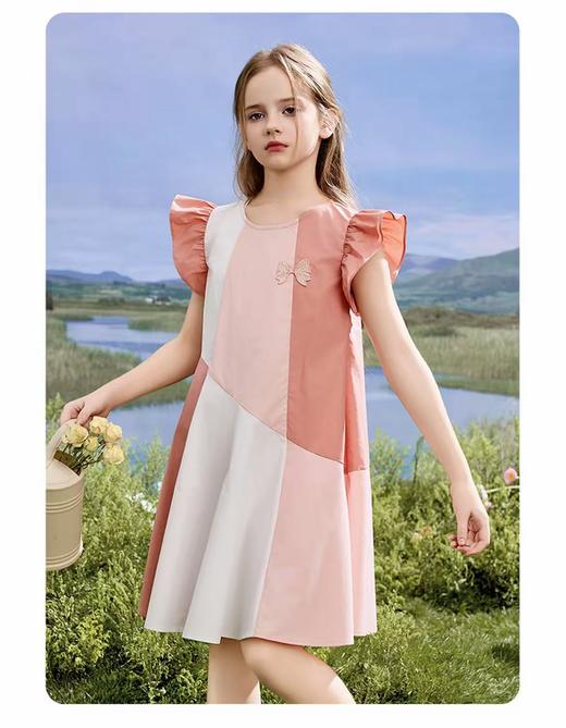 【孩提精灵】2121 粉色拼色童连衣裙-喜出 商品图1