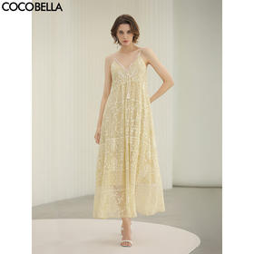 COCOBELLA万针刺绣炒色流苏仙女连衣裙蕾丝拼接吊带裙FR0079