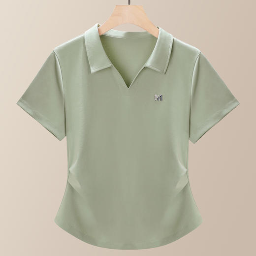 「自」全新升级【铂金会员109/天猫149/差价40】(10939)洛诗琳POLO领T恤2025夏季小个子翻领正肩显瘦短袖上衣女 商品图3
