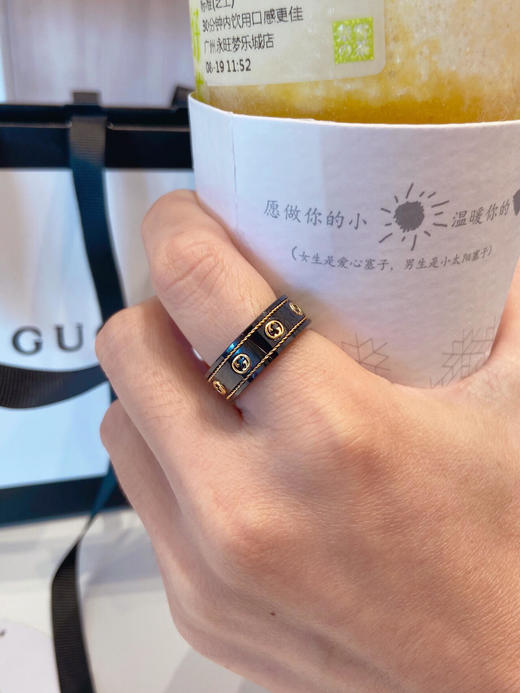 古驰 黑自古奇陶瓷金花纹戒指 情侣款（XTY） 商品图3