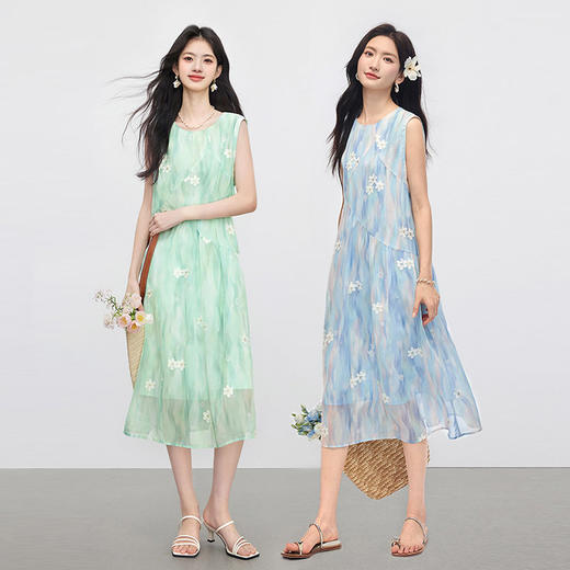 【周四狂欢价】熙世界幻彩渐变绣花无袖背心连衣裙巨好看夏日绝美小裙子夏日穿搭 商品图2